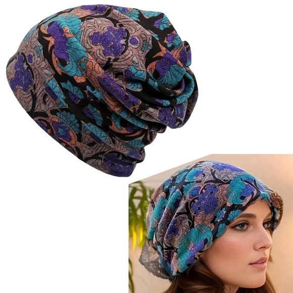 Bohemian Colorful Print Versatile Slouchie Beanie - Picture 1 of 10